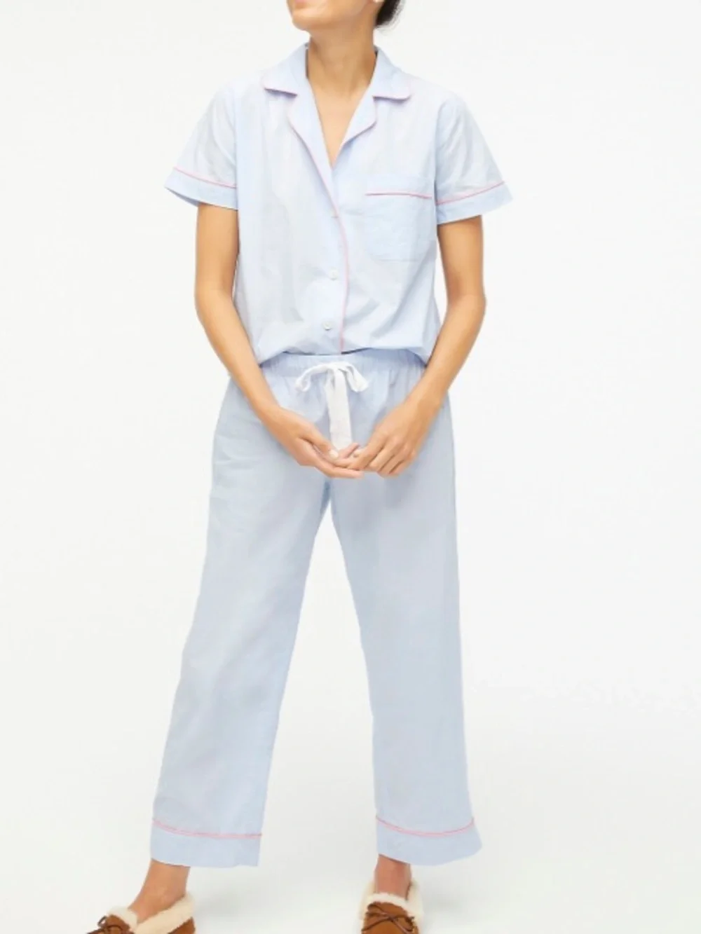 NWT J. Crew Cotton Pajama Set Cropped Pants in Hydrangea Size M Lounge Cozy